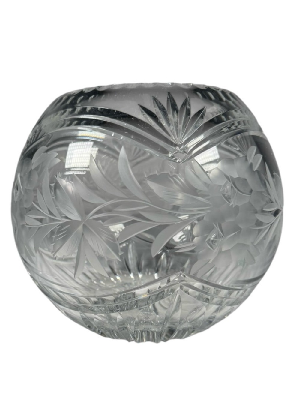 Vintage Hand Cut Crystal Floral Bowl Heavy Lead Crystal Centerpiece 8”